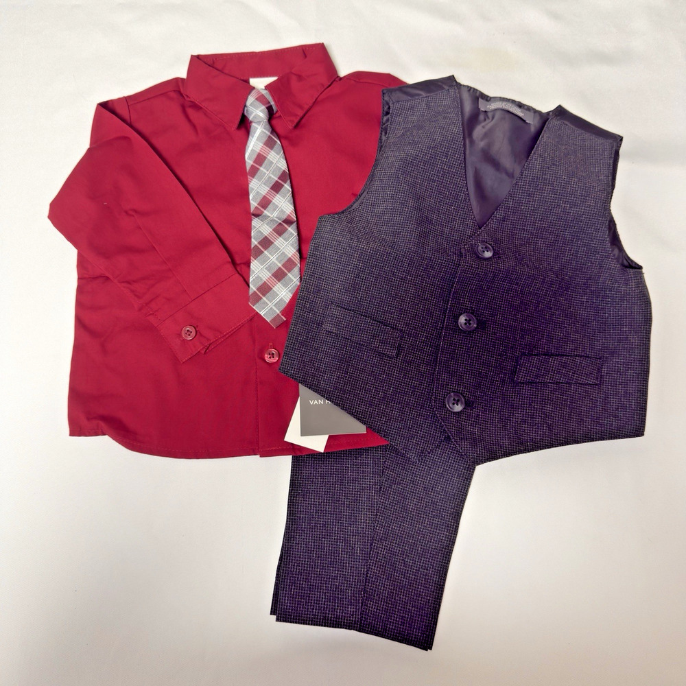 Van Heusen Micro Check Vest, Shirt & Pants Set 12 Months Red Black